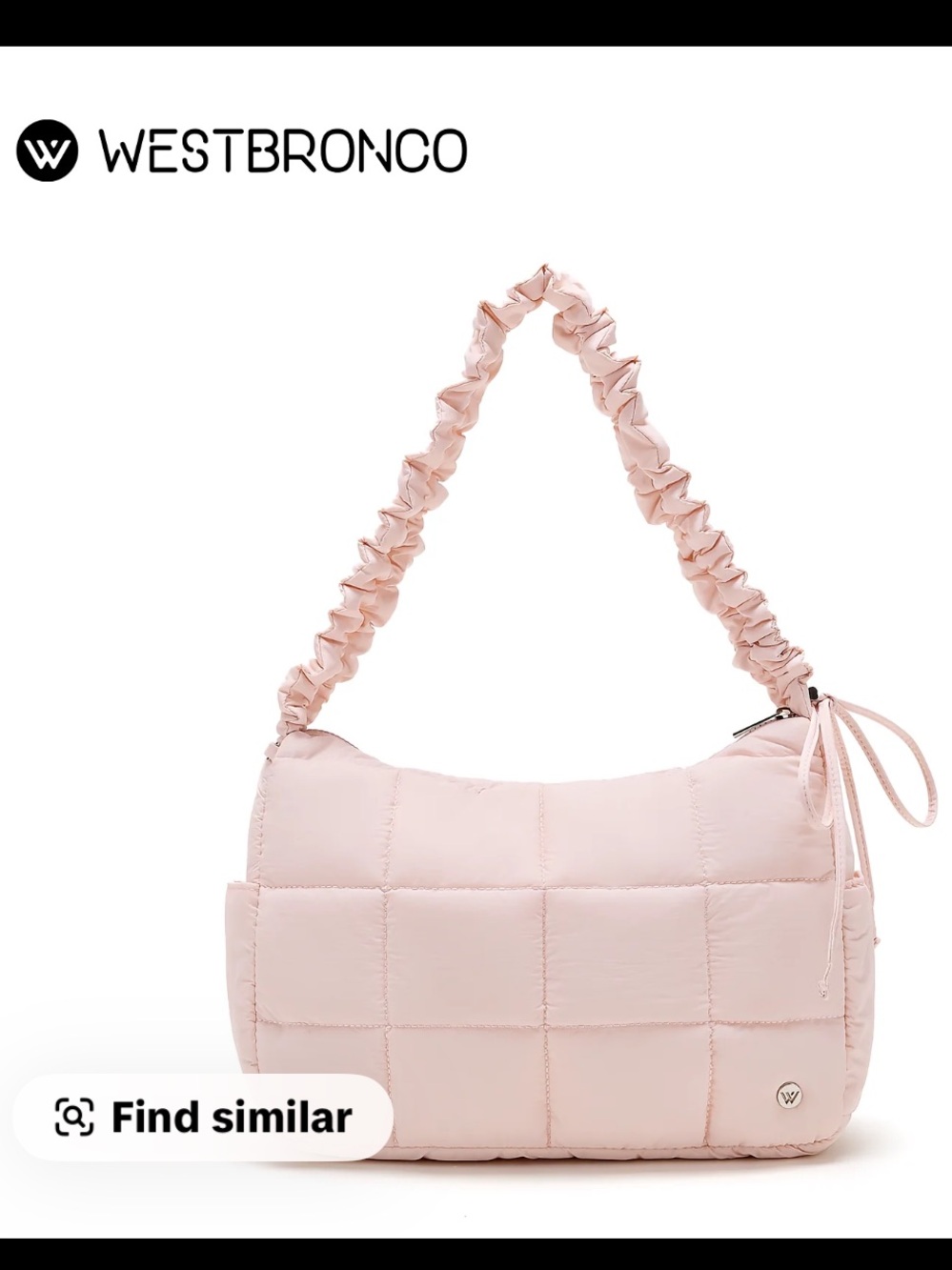 Westbronco Quilted Pink Shoulder Bag with adjustable Ruched Strap
